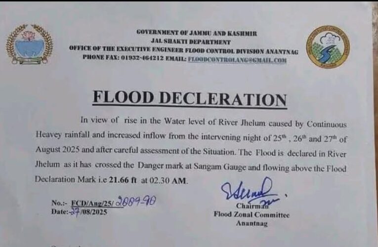 Flood Declared in Jhelum: Kashmir on High Alert After River Crosses Danger Mark