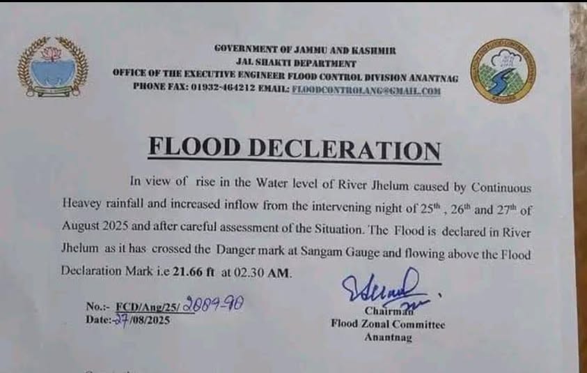 Flood Declared in Jhelum: Kashmir on High Alert After River Crosses Danger Mark
