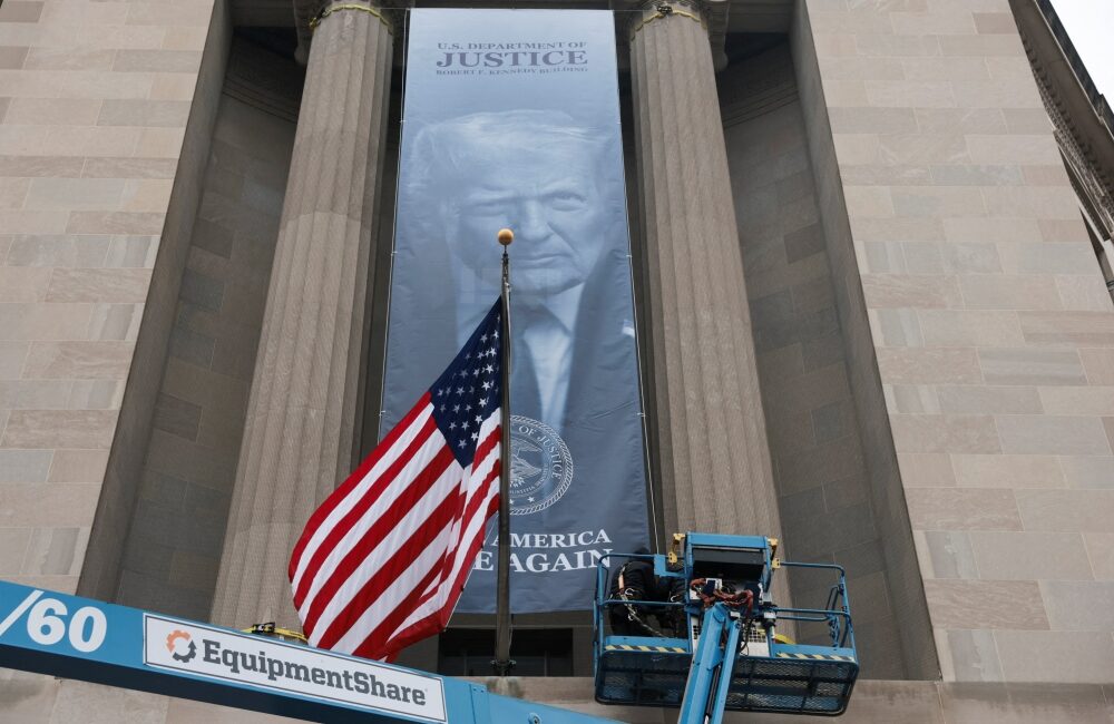 Trump’s Portrait Displayed Outside US Justice Department in Bold Branding Move